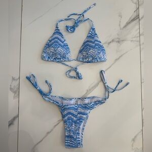 NWT Amazon SweatyRocks 2 Piece Triangle Bikini Side Tie Thong Azure Size M
